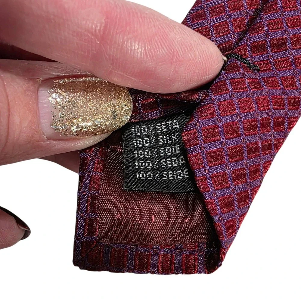 SCHOFFA Burgundy Textured‎ Silk Mens Necktie Hand Finished Made in Italy Luxury